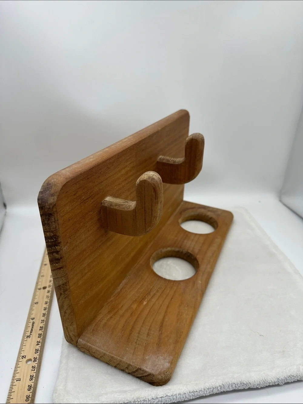 Vintage Wooden Wall Hook Shelf with Two Cup Holders - Brown